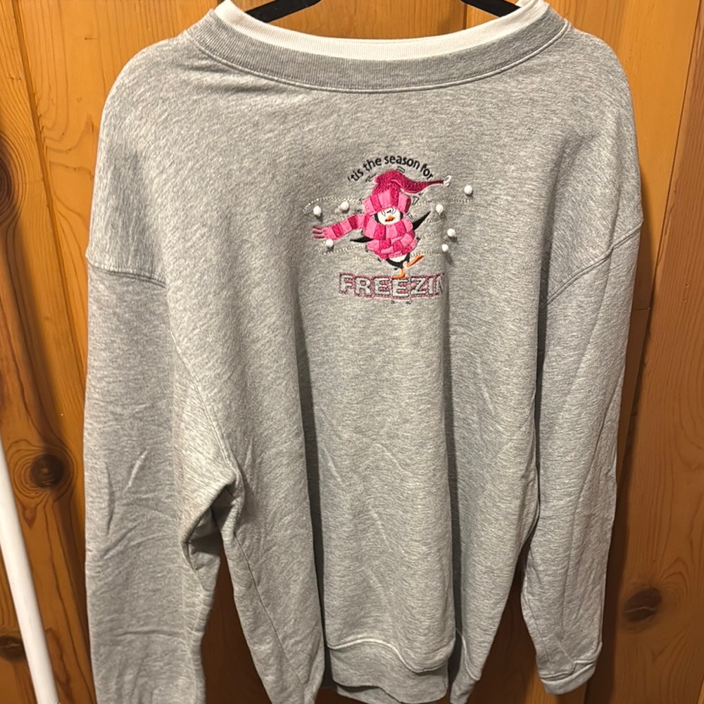 Gray and Pink Crew Neck Sweater Casual Style
